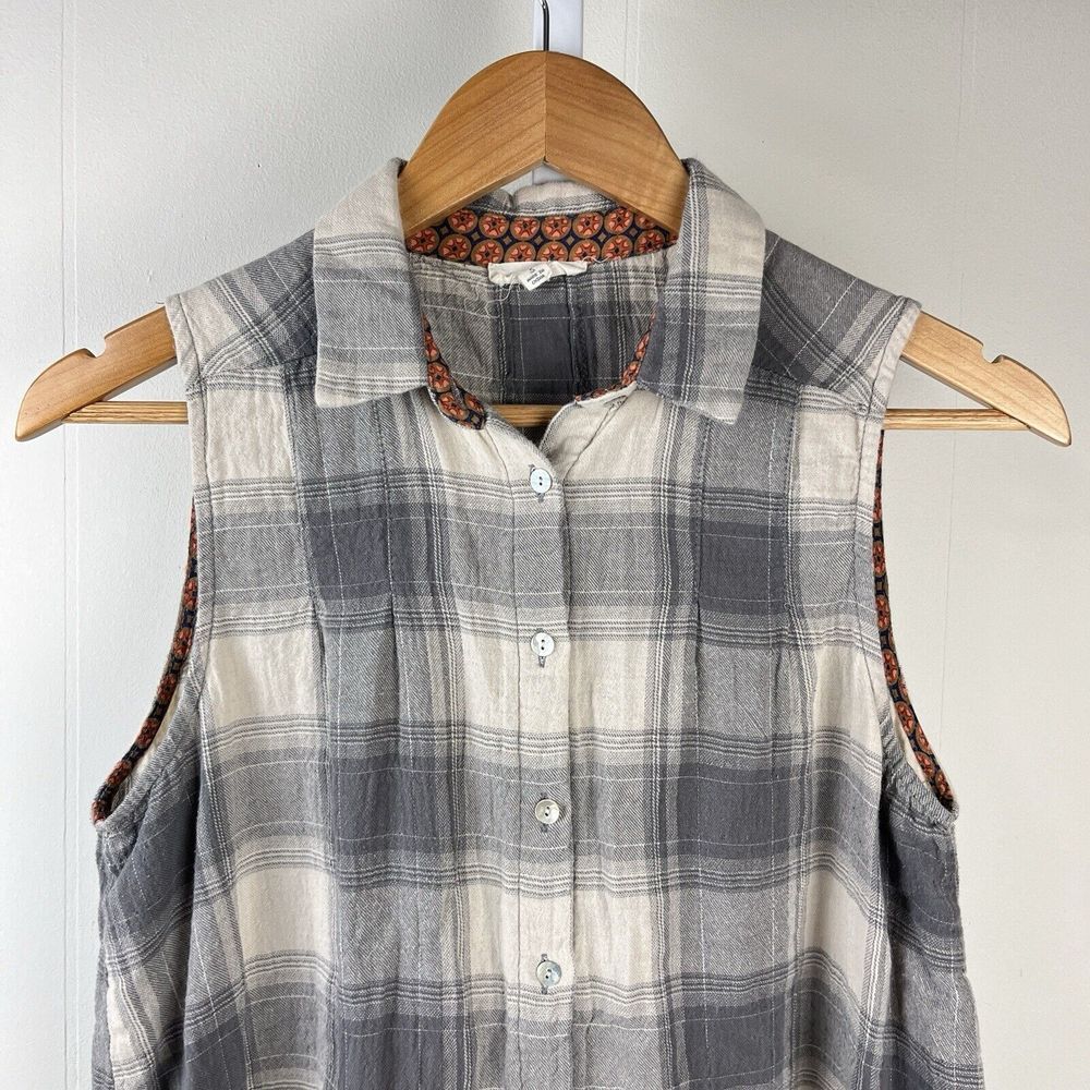 Oddy Sleeveless Tunic Top Gray Plaid Flannel Lagenlook Womens Small‎